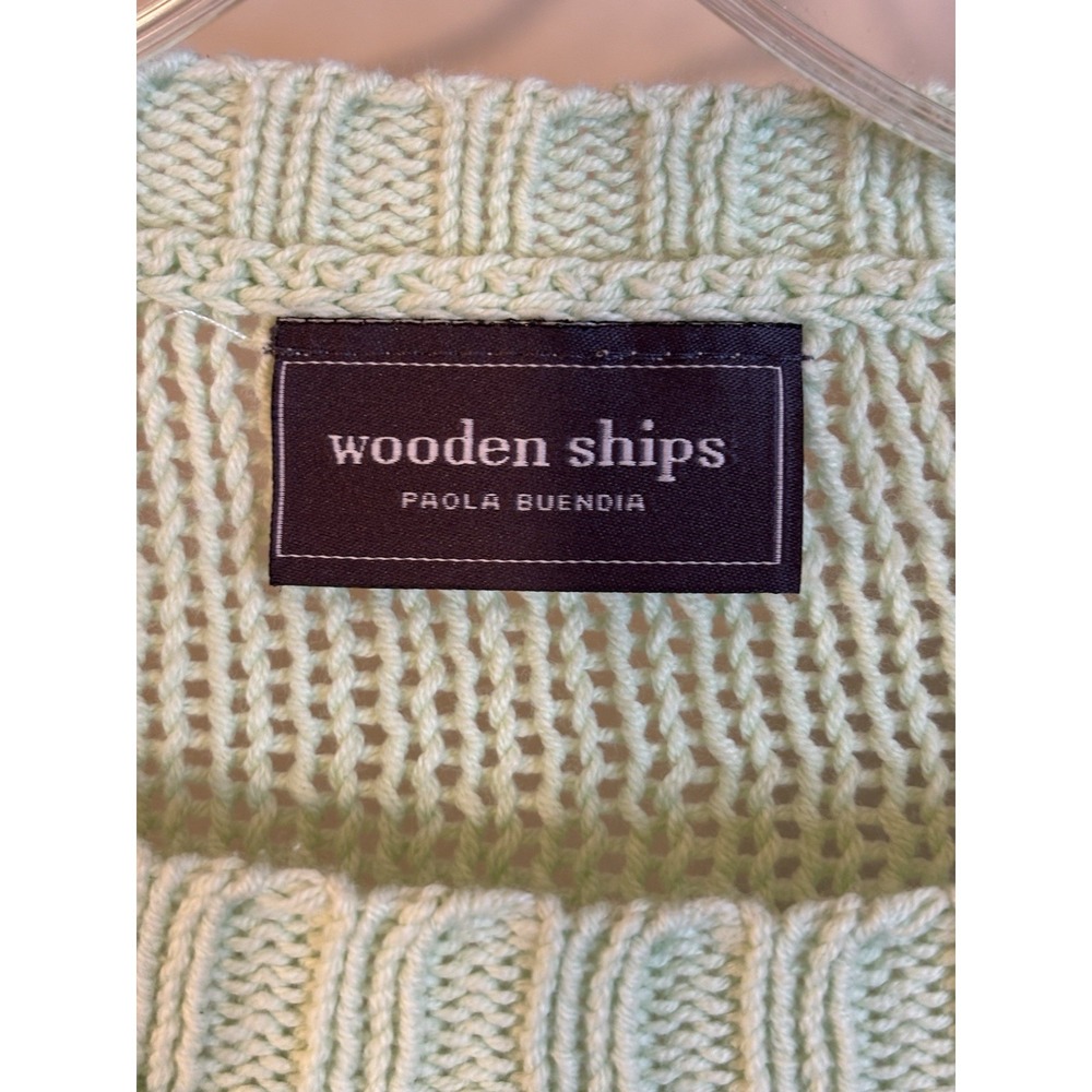WOODEN SHIPS Green Pickle Ball Sweater M L Cotton Acrylic‎ Boxy - Picture 3 of 6